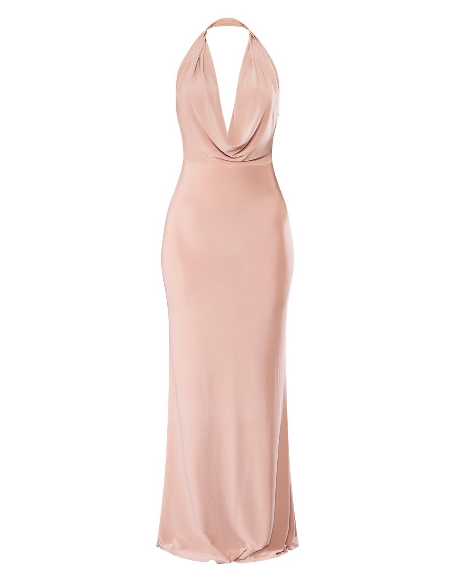 Petite Taupe Slinky Extreme Cowl Backless Midaxi Dress - 4