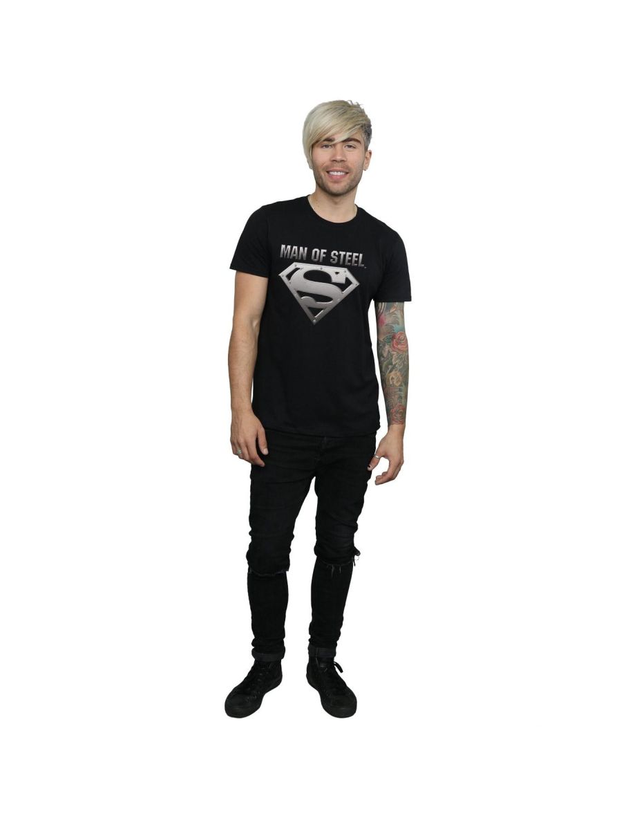 DC Comics Mens Superman Man Of Steel Shield T-Shirt - Black - 3