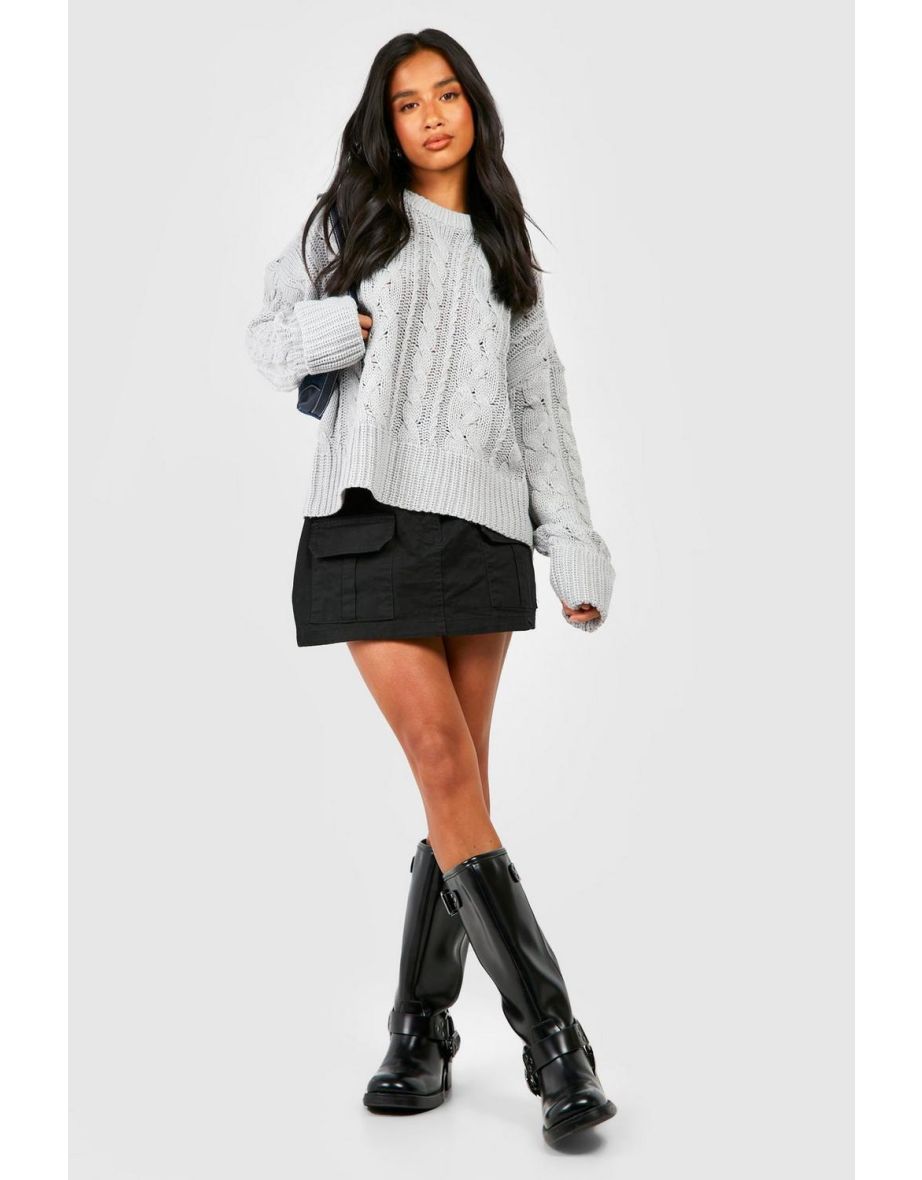 Petite Crew Neck Rib Cable Jumper - grey - 3