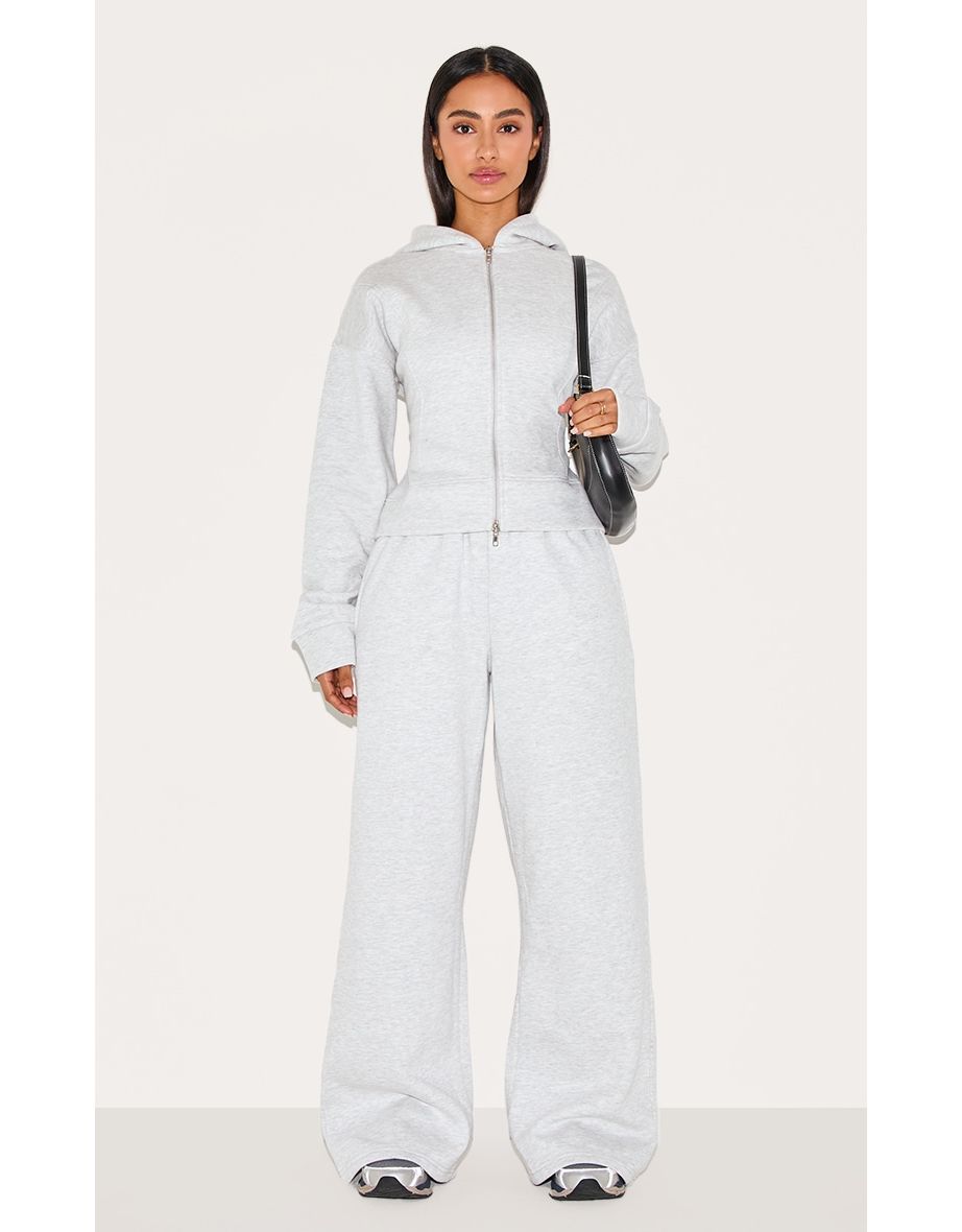 Petite Ash Grey Mid Rise Drawstring Wide Leg Joggers