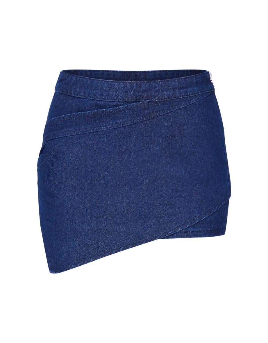 Indigo Asymmetric Layered Panel Denim Mini Skirt - 5