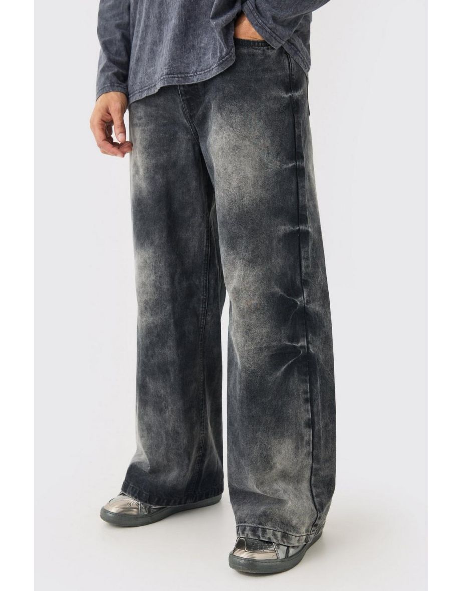 Extreme Baggy Acid Wash Jeans In Washed Black