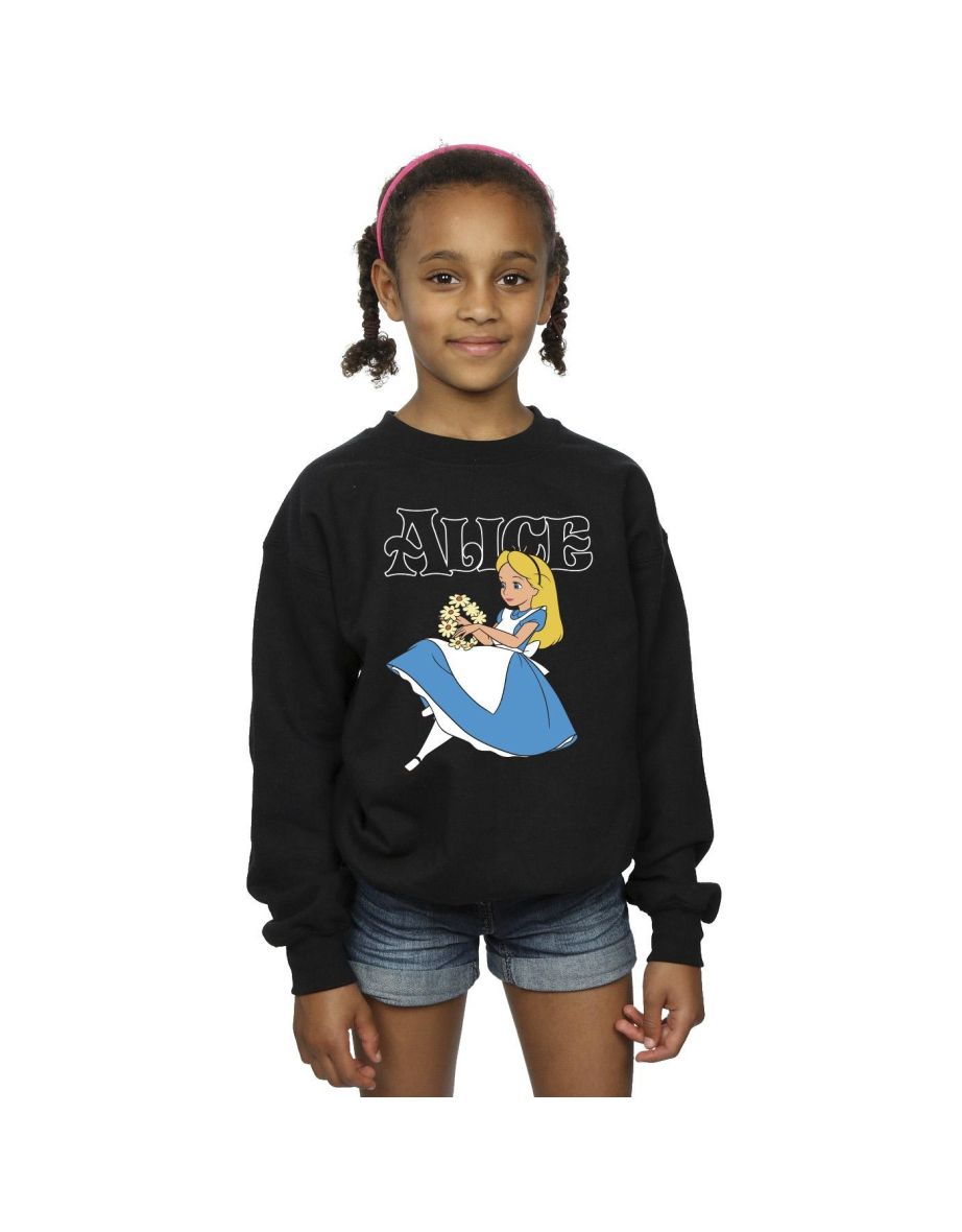 Disney Girls Alice In Wonderland Flowers Sweatshirt - Black