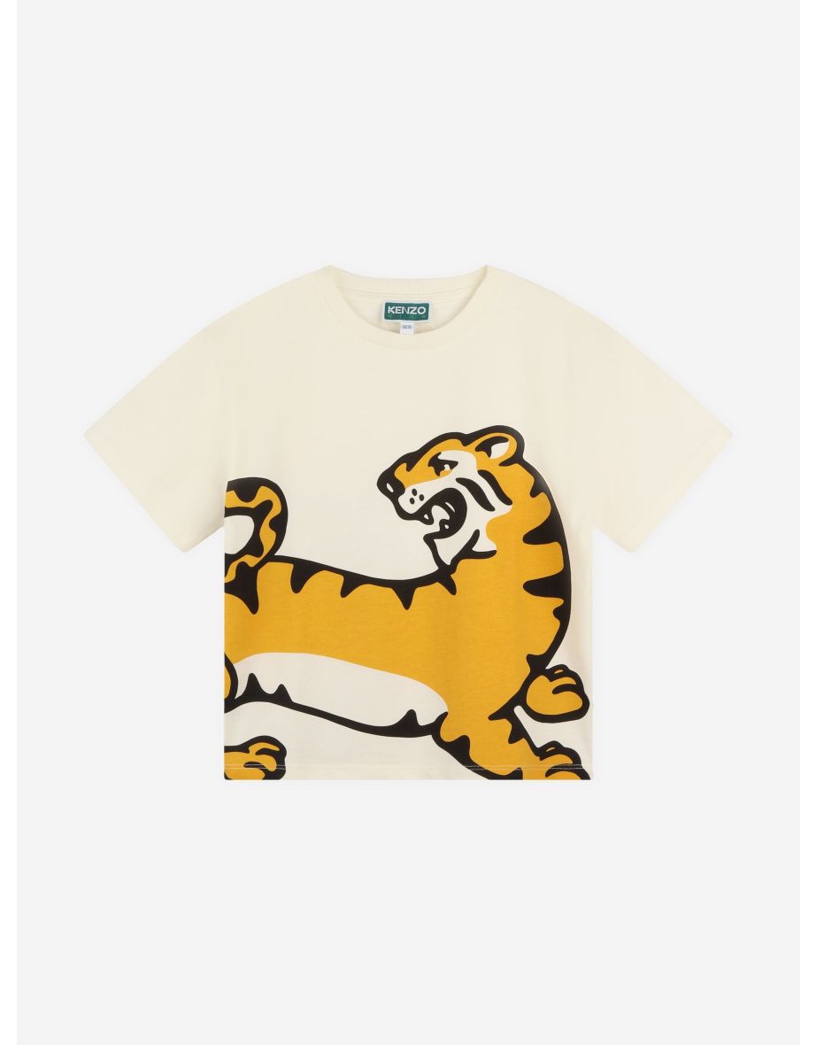 KENZO Boys Tiger Print T-Shirt in Ivory