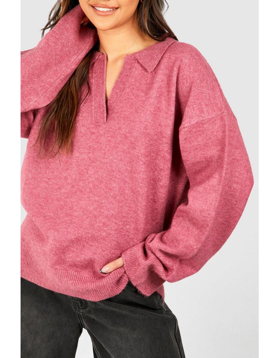 Soft Knit Polo Collar Jumper - rose - 3