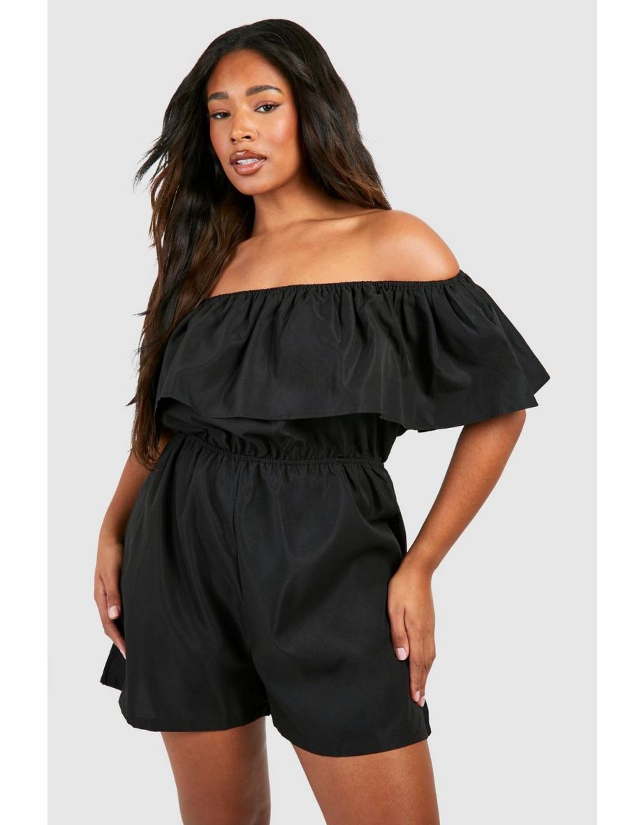 Plus Woven Off Shoulder Playsuit - black