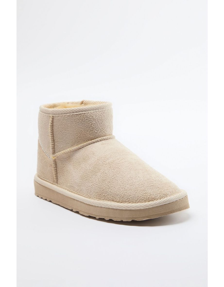 Beige Plain Flatform Low Heel Women's Boots