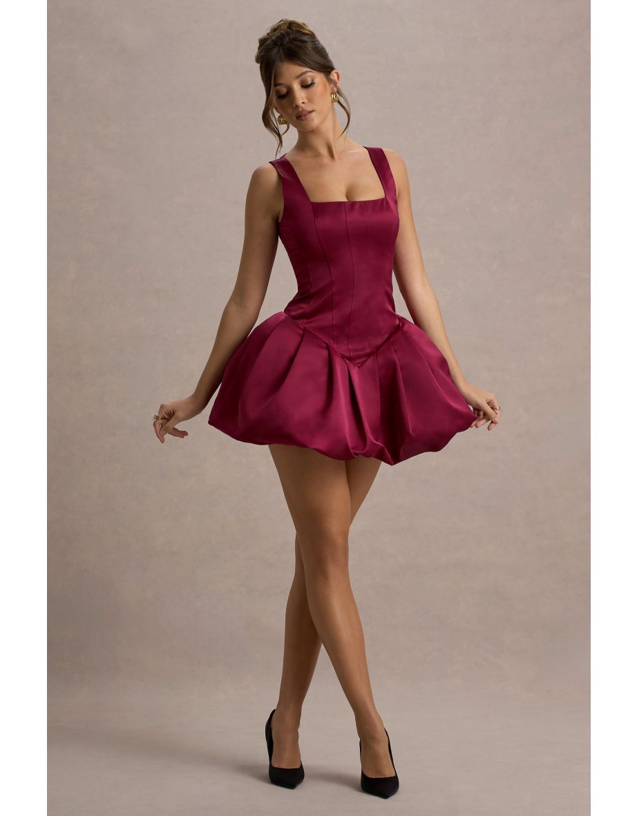 Bramble | Port Satin Square-Neck Puffball Mini Dress