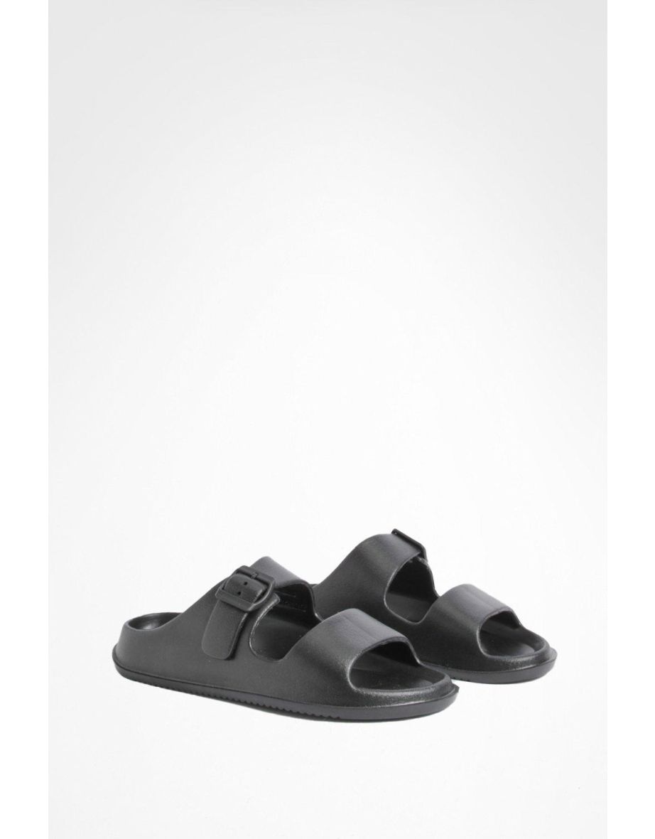 Double Strap Chunky Sliders - black