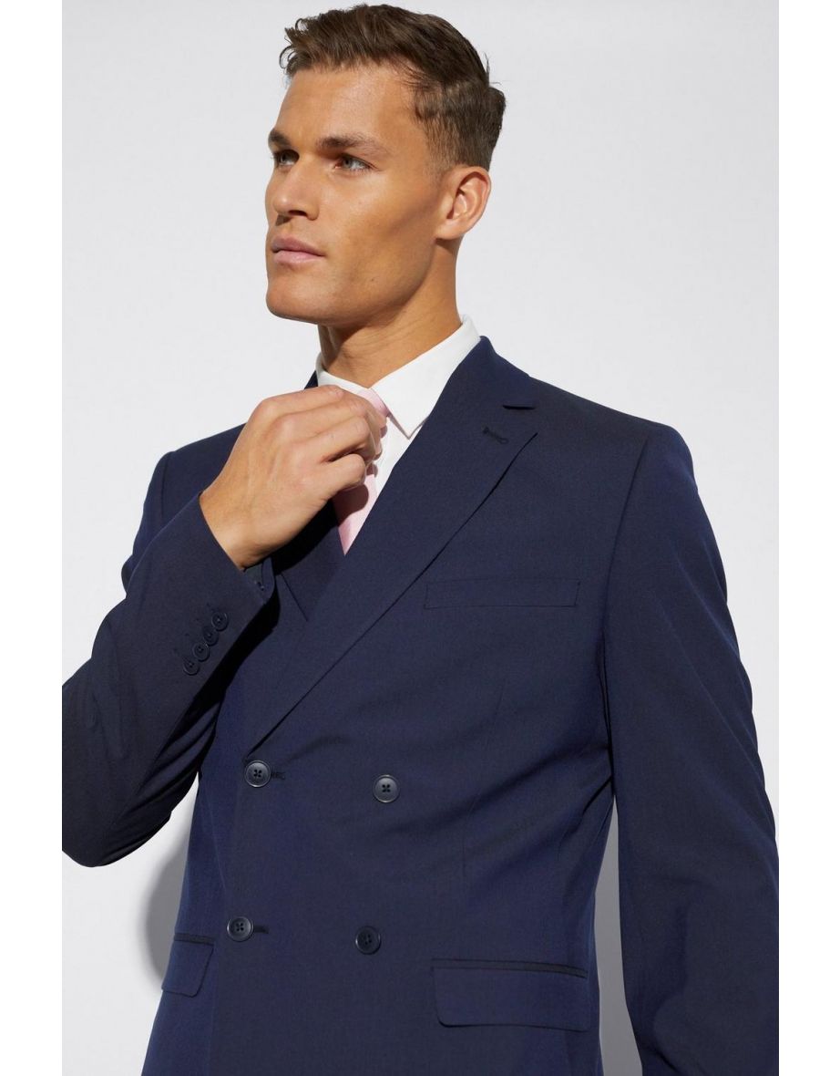 Tall Slim Double Breasted Suit Jacket - navy - 2