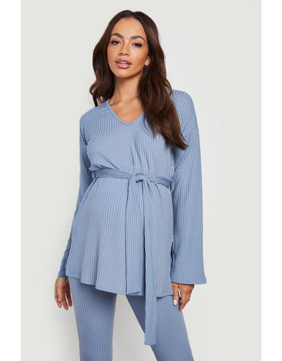 Maternity Tie Waist Lounge Set - blue - 3