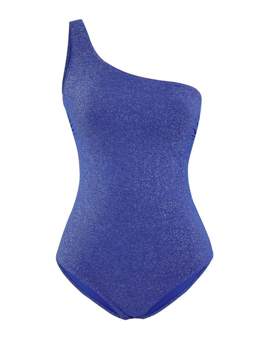 Blue One Shoulder Glitter Regular Swimsuit - 6