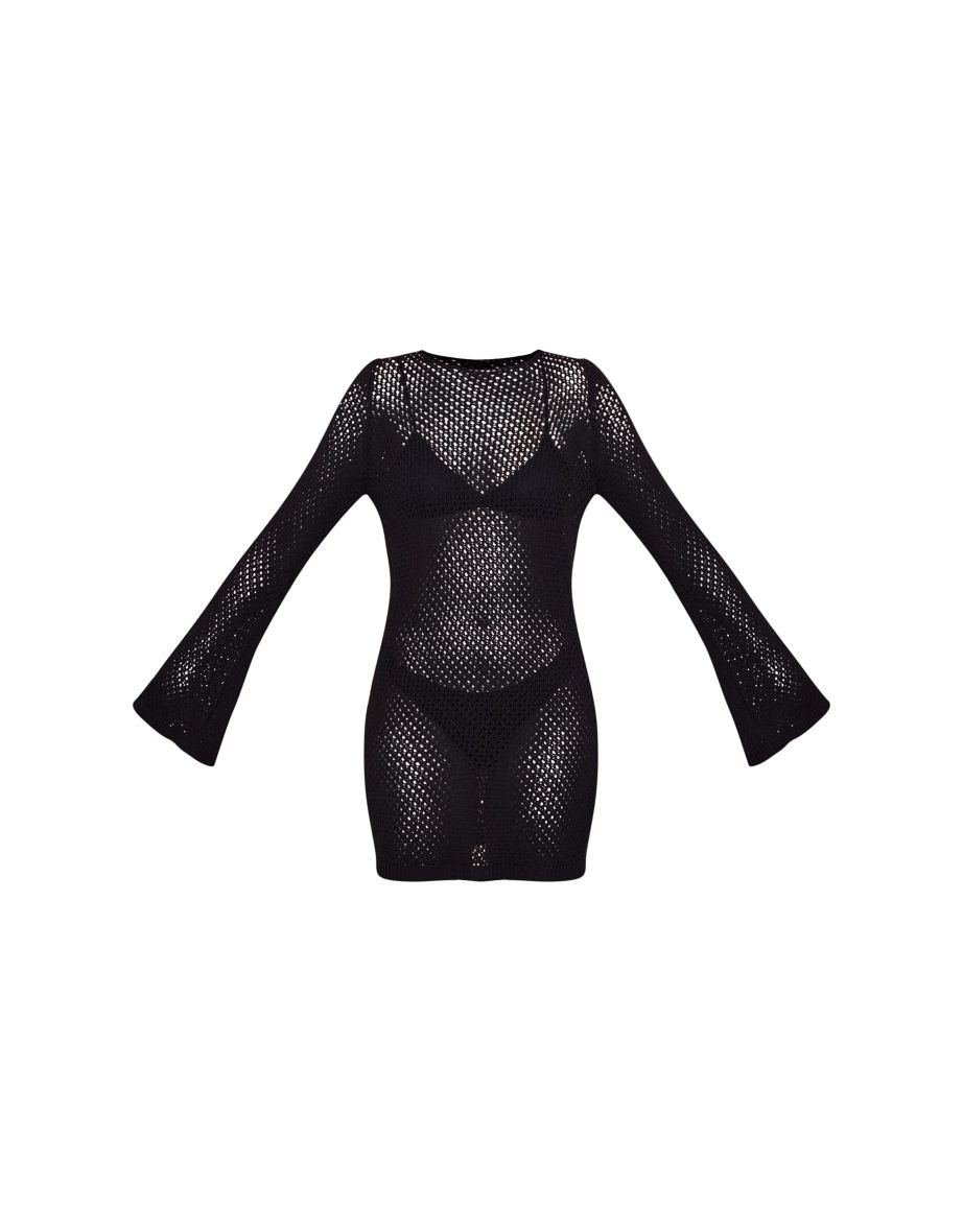 Tall Black Long Sleeve Knitted Mini Dress - 3