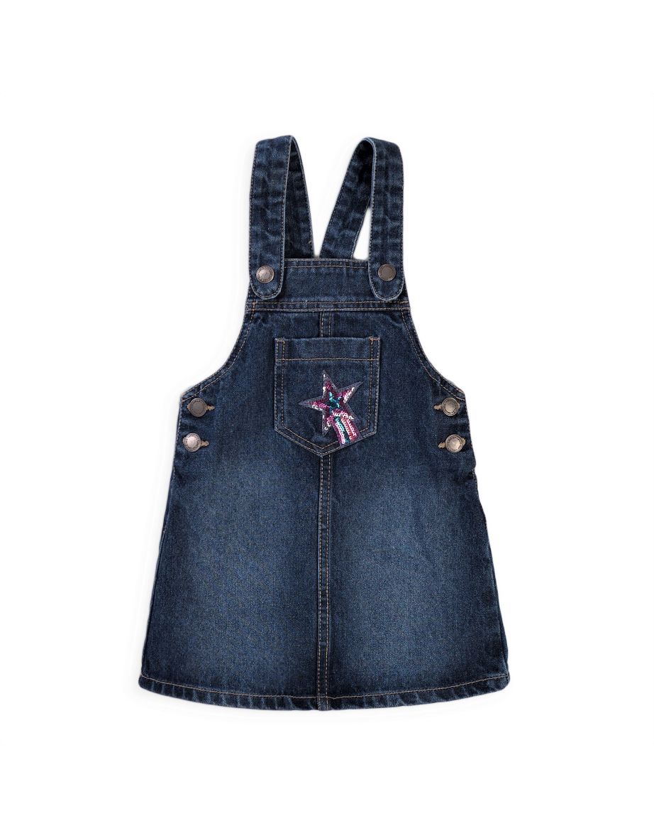 Denim pinafore with sequins for girls