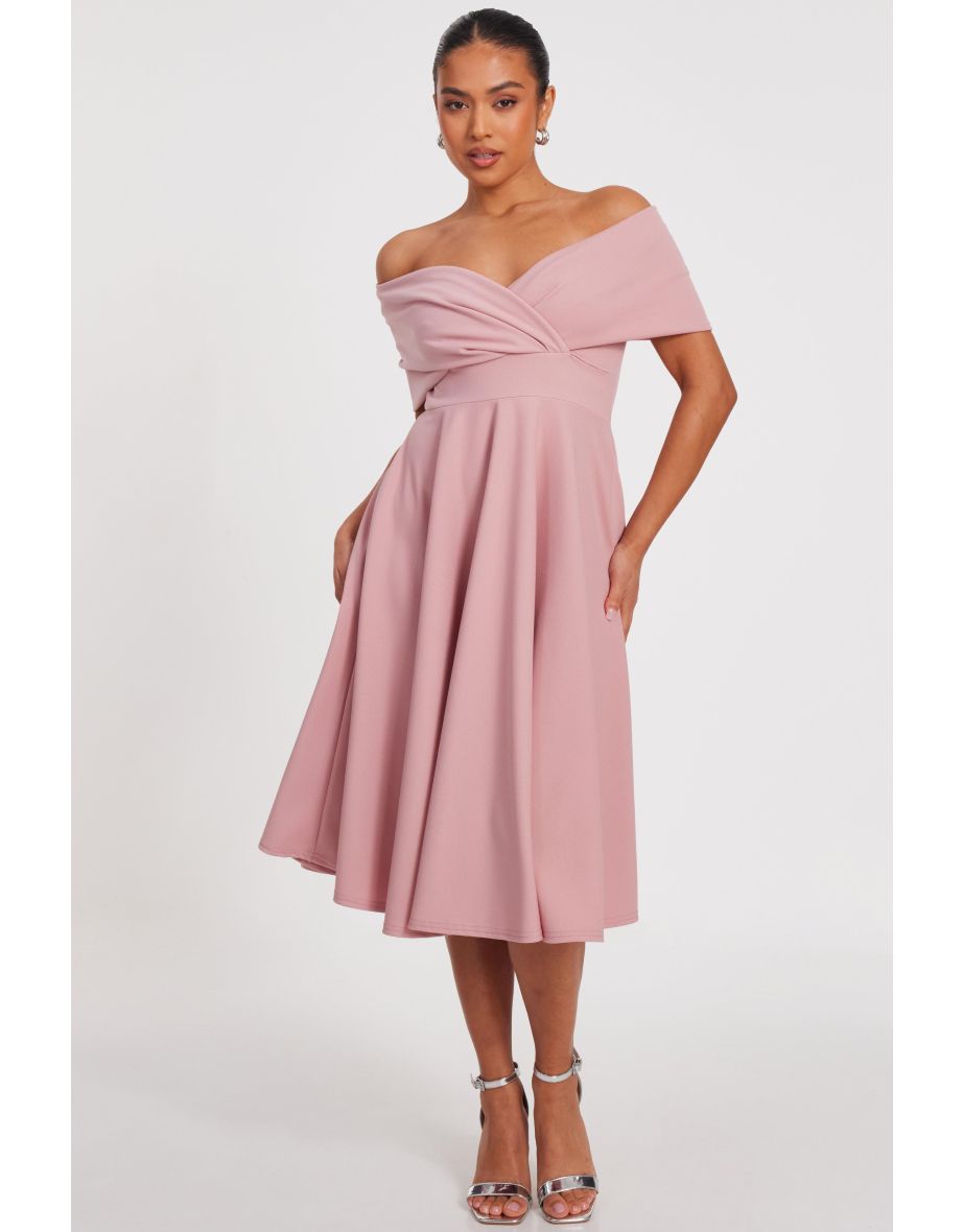 Petite Blush Bardot Midi Dress