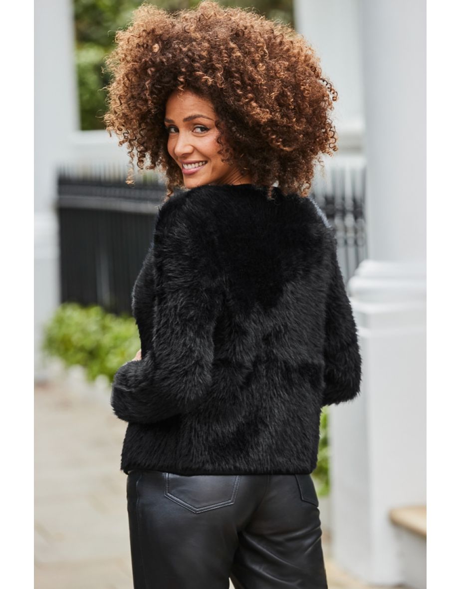 Black Fluffy Knit Cardigan With Luxe Gold Buttons - 4