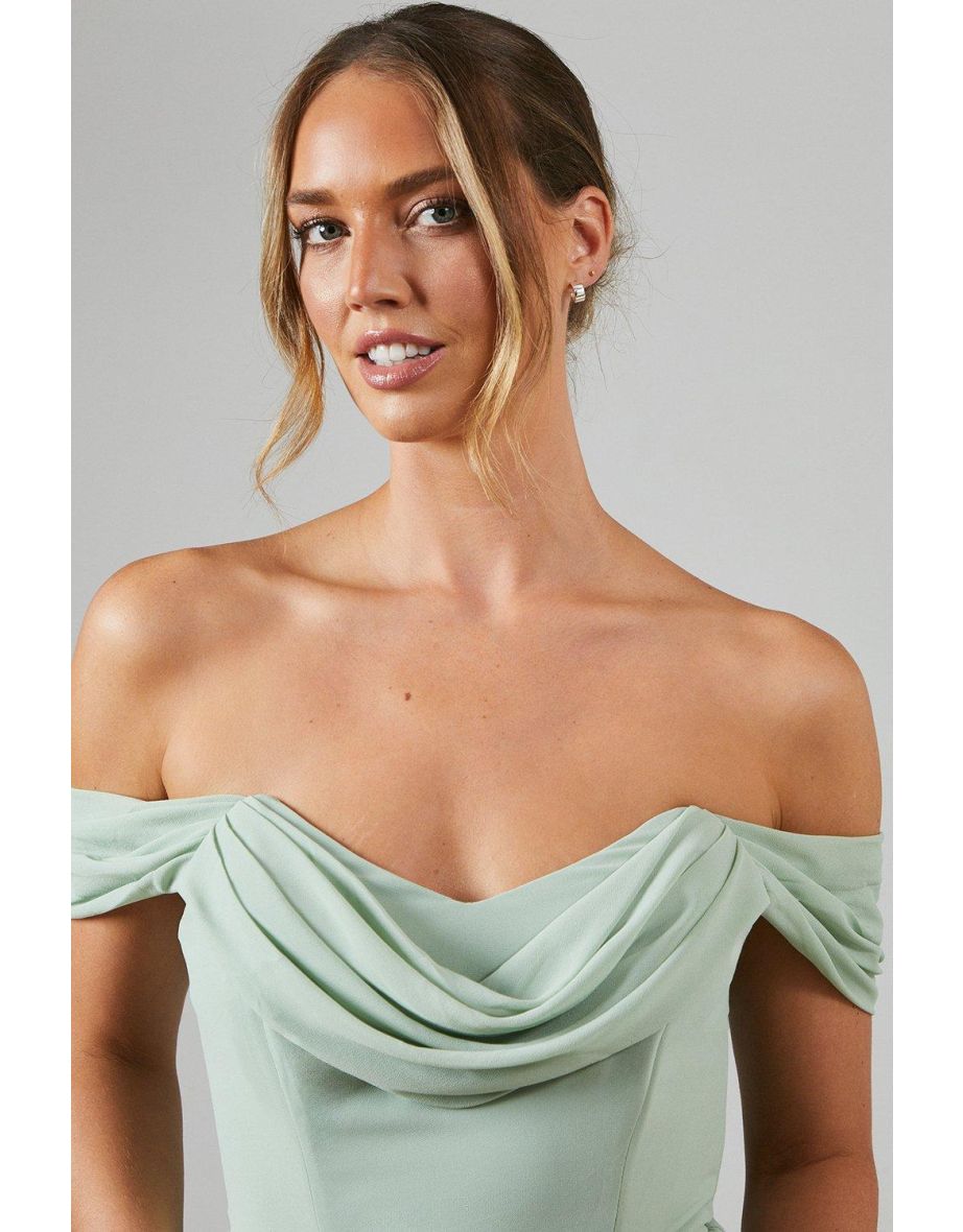 Debut London by Coast Cowl Front Draped Bardot Chiffon Bridesmaids Dress - 3