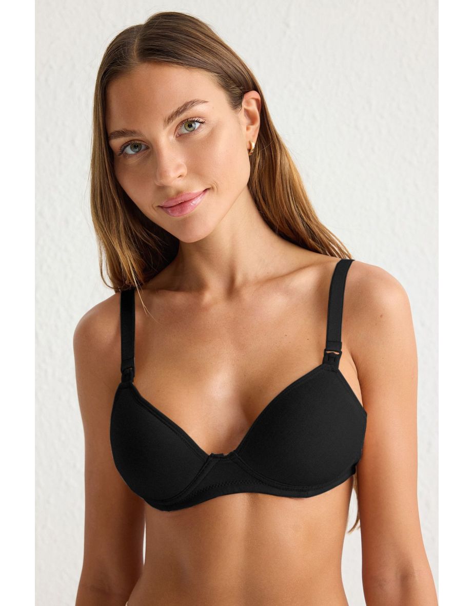Black Breastfeeding Underwire Covered T-Shirt Bra Knitted Bra