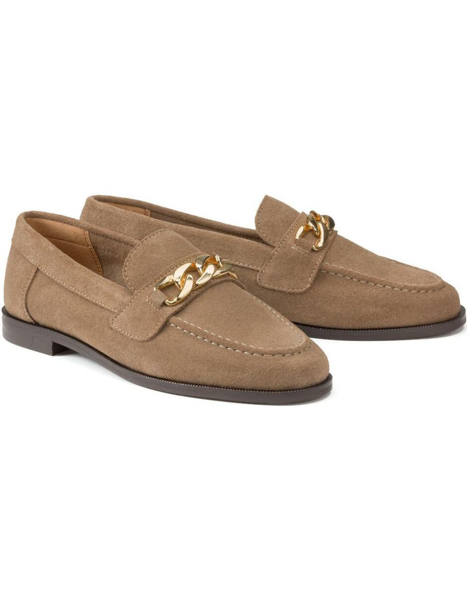Suede Chain Detail Loafers