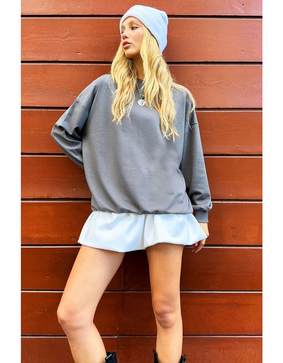 Women's Dyed Gray Crew Neck Oversize Basic Sweatshirt
