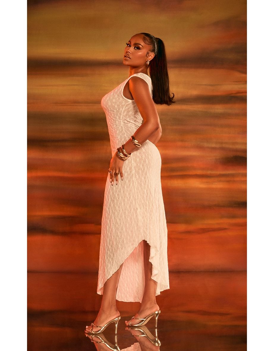 Ivory Floral Lace Boat Neck Maxi Dress