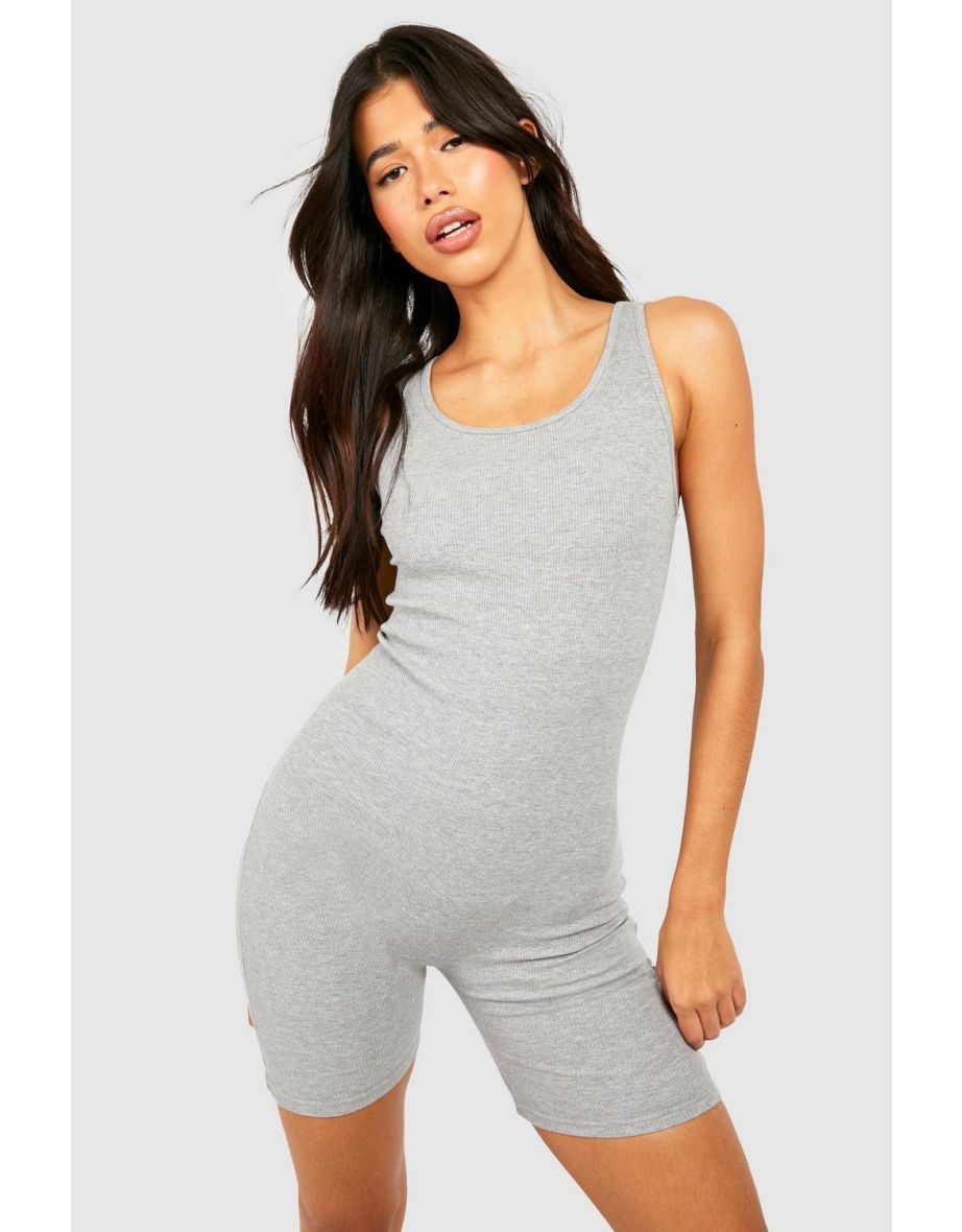 Tall Premium Sculpted Rib Short Unitard - grey marl