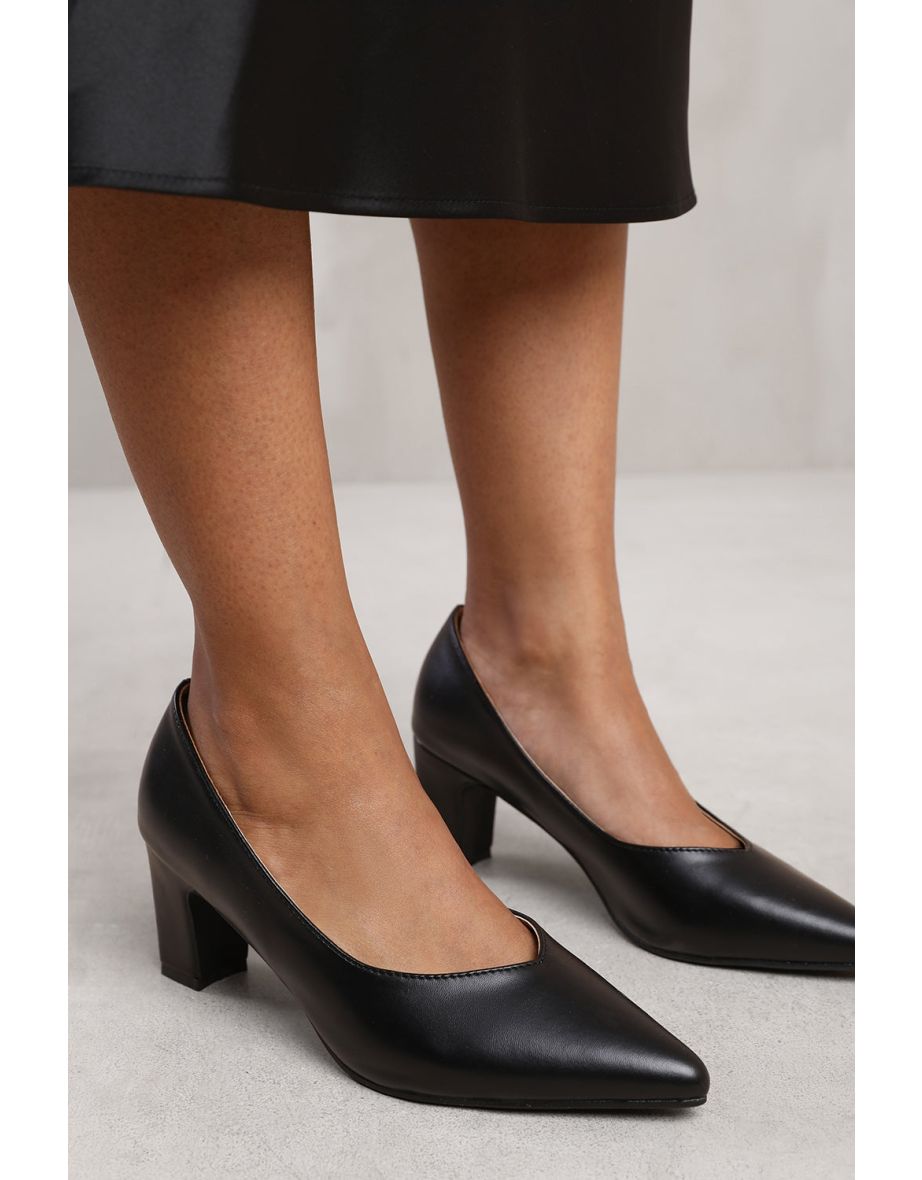 SERENA WIDE FIT BLOCK HEEL WITH POINTED TOE IN BLACK FAUX LEATHER - 3