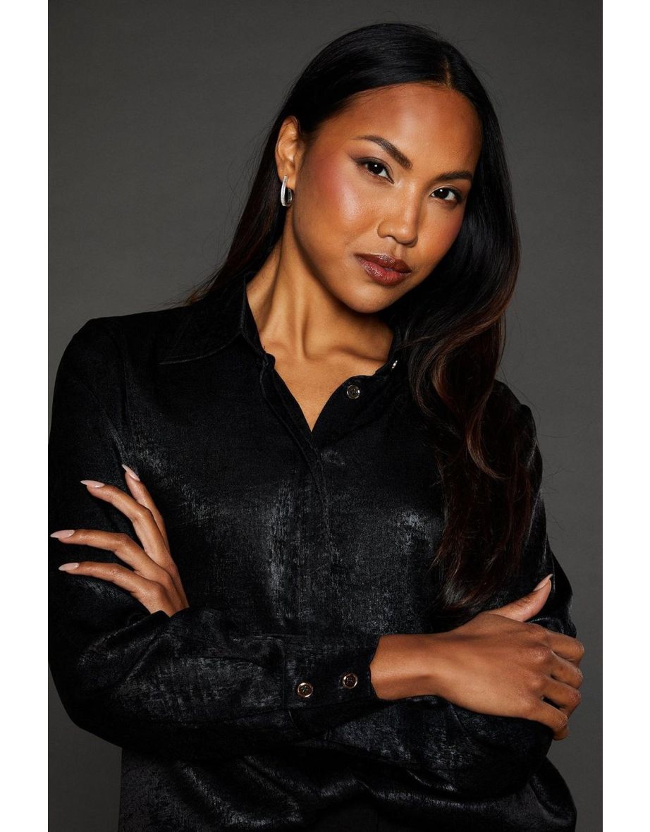 Metallic Collared Shirt - black - 3