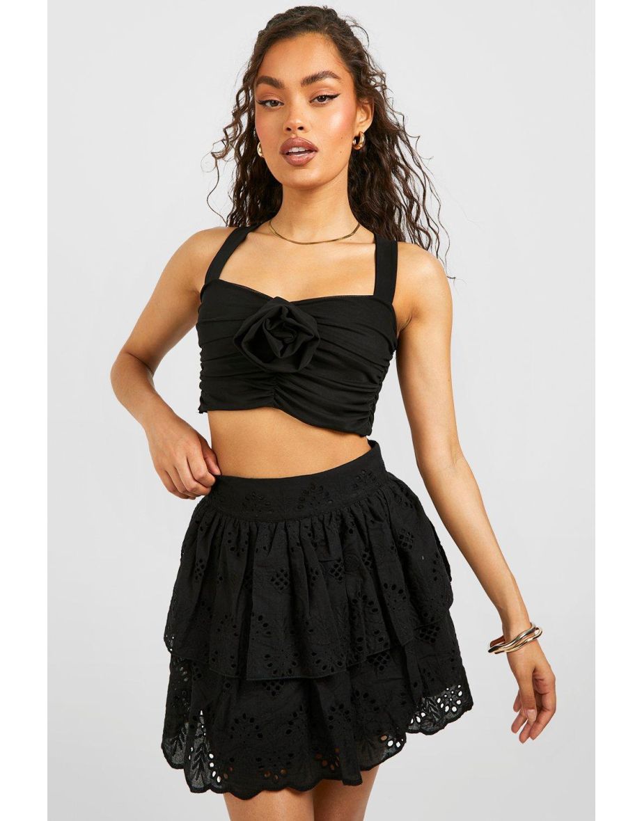 Black ruffle hem outlet mini skirt