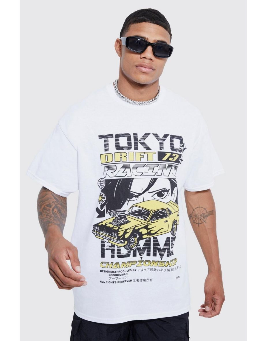 Oversized Tokyo Drift Racing T-shirt - white