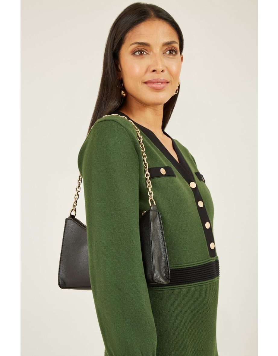 Yumi Black Cross Body Bag With Gold Chain - 2