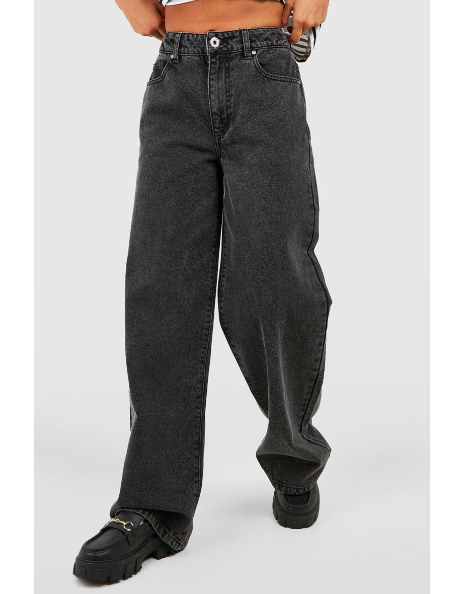 Petite Basics High Waisted Super Wide Leg Jeans - washed black - 3
