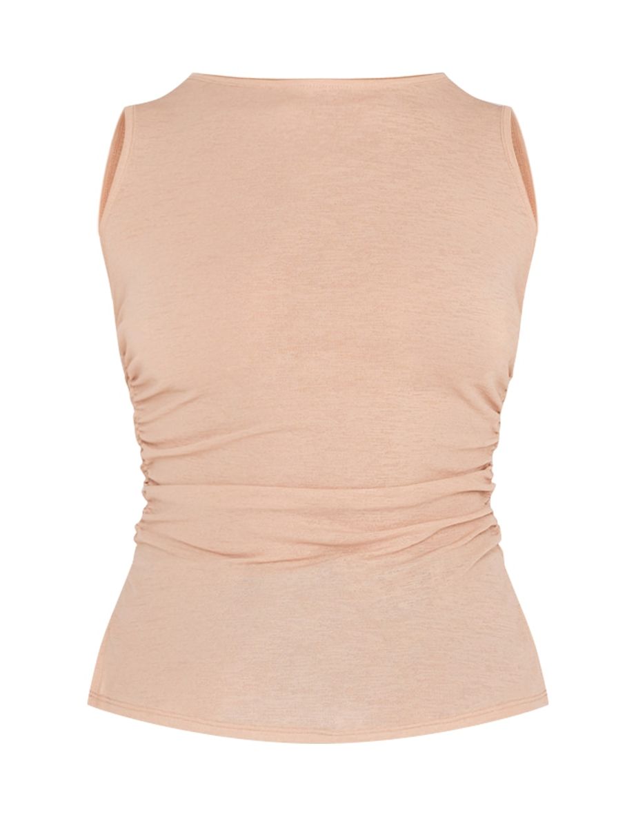 Stone Burnout Mesh Ruched Sides Sleeveless Long Top - 4