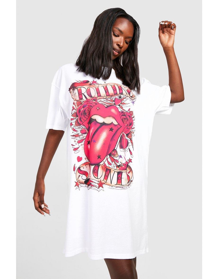 Rolling Stones License Print T-shirt Dress - white