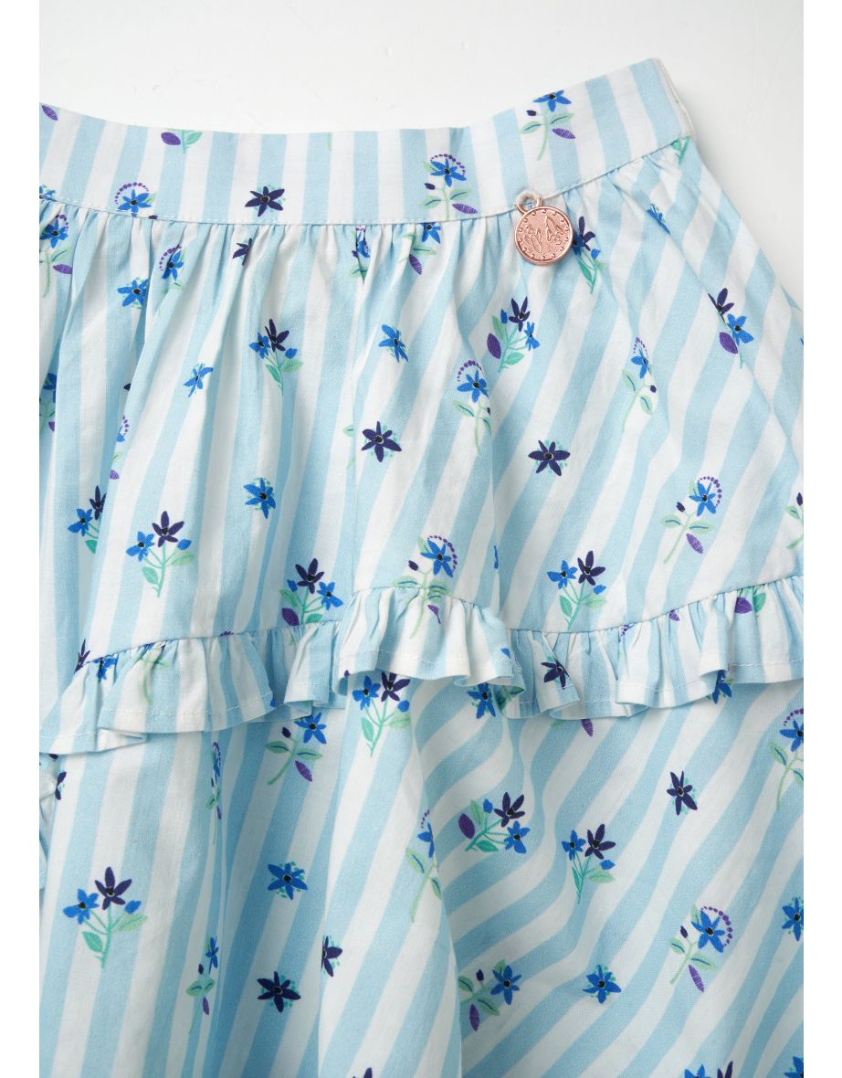 Pia Blue Print Frill Skirt - 6