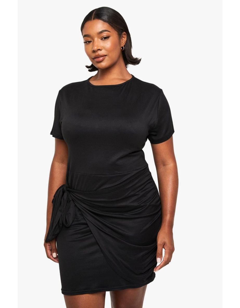 Plus wrap t-shirt dress - black