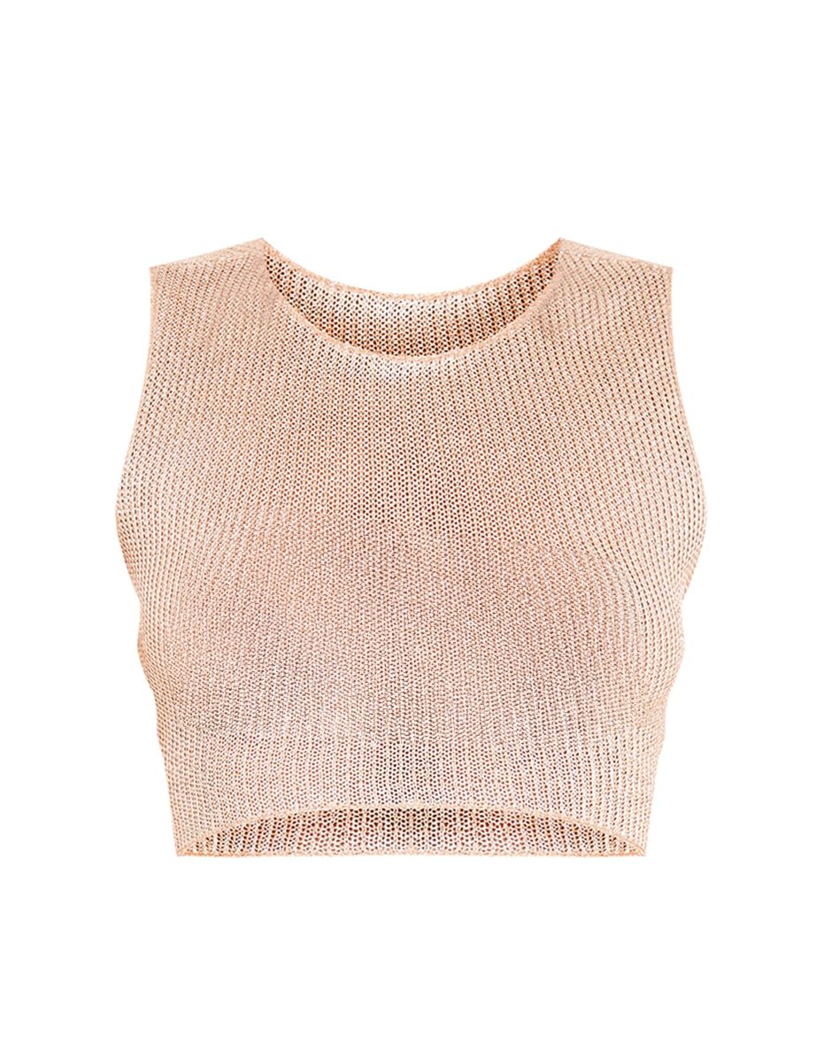Gold Metallic Jersey Open Back Crop Top - 4