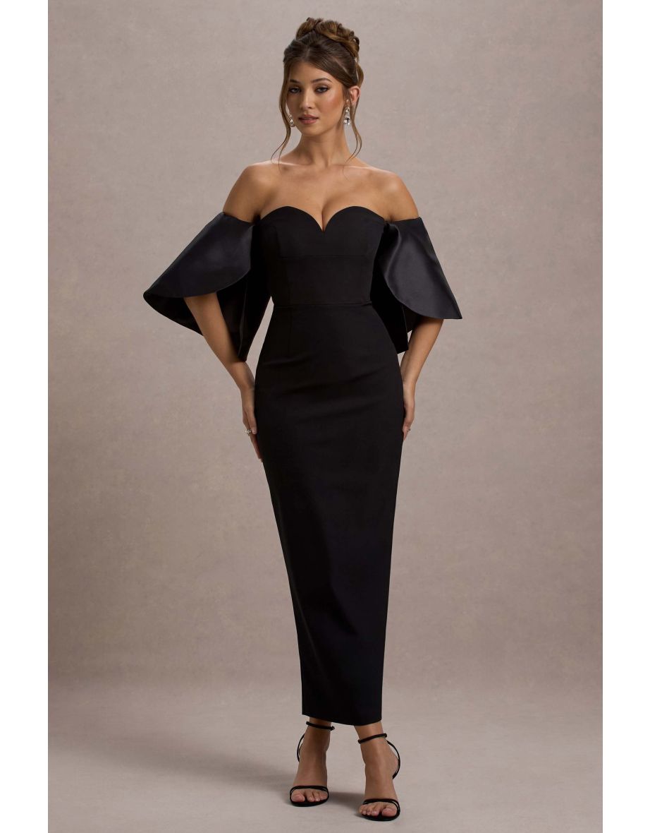 Dalani | Black Corset Maxi Dress With Satin Puff Sleeves