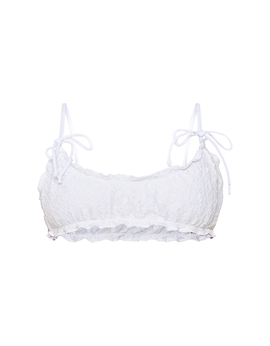 White Lace Frill Bandeau Bikini Top - 3