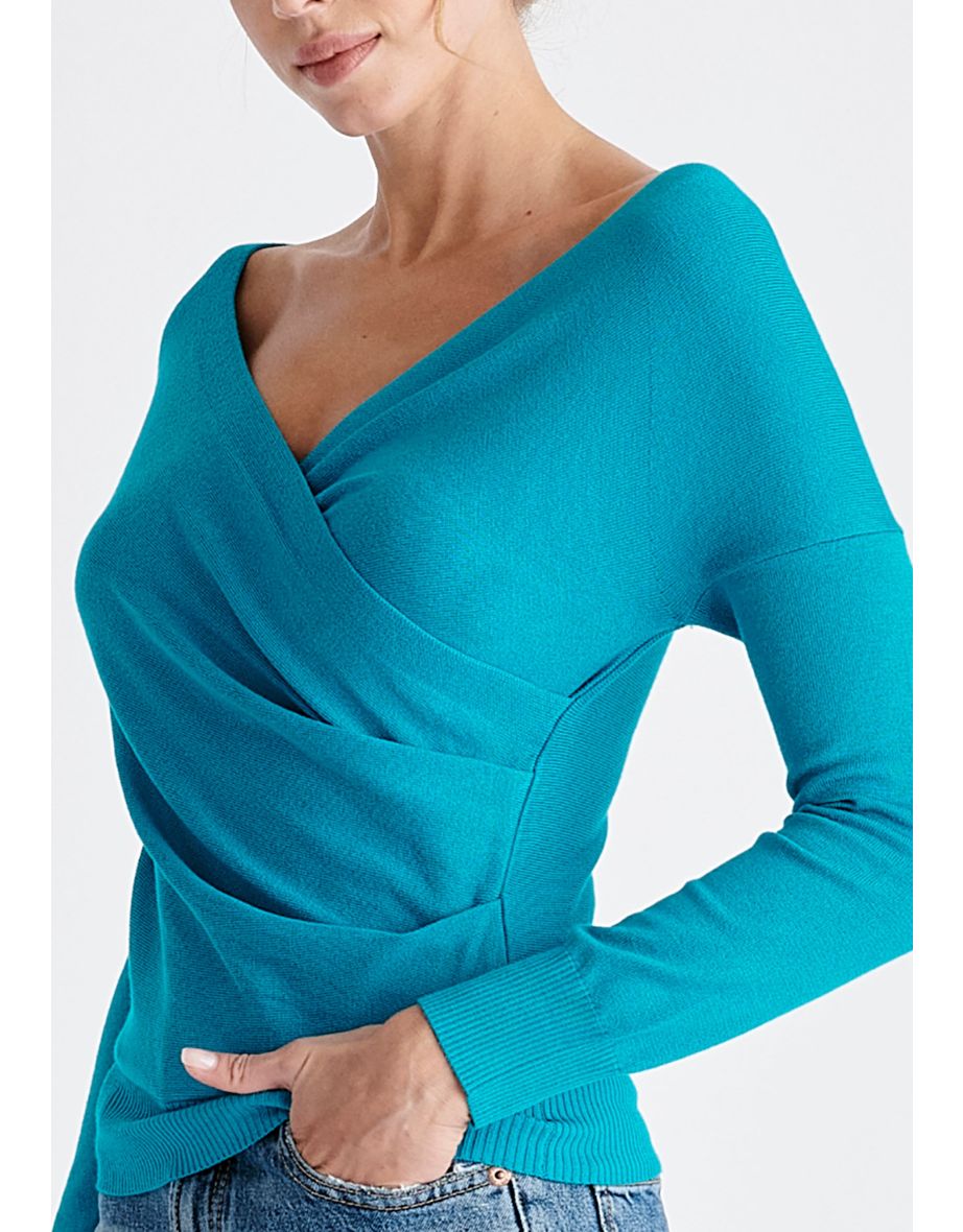 Knitted Wrap Top with Long Sleeves - 5