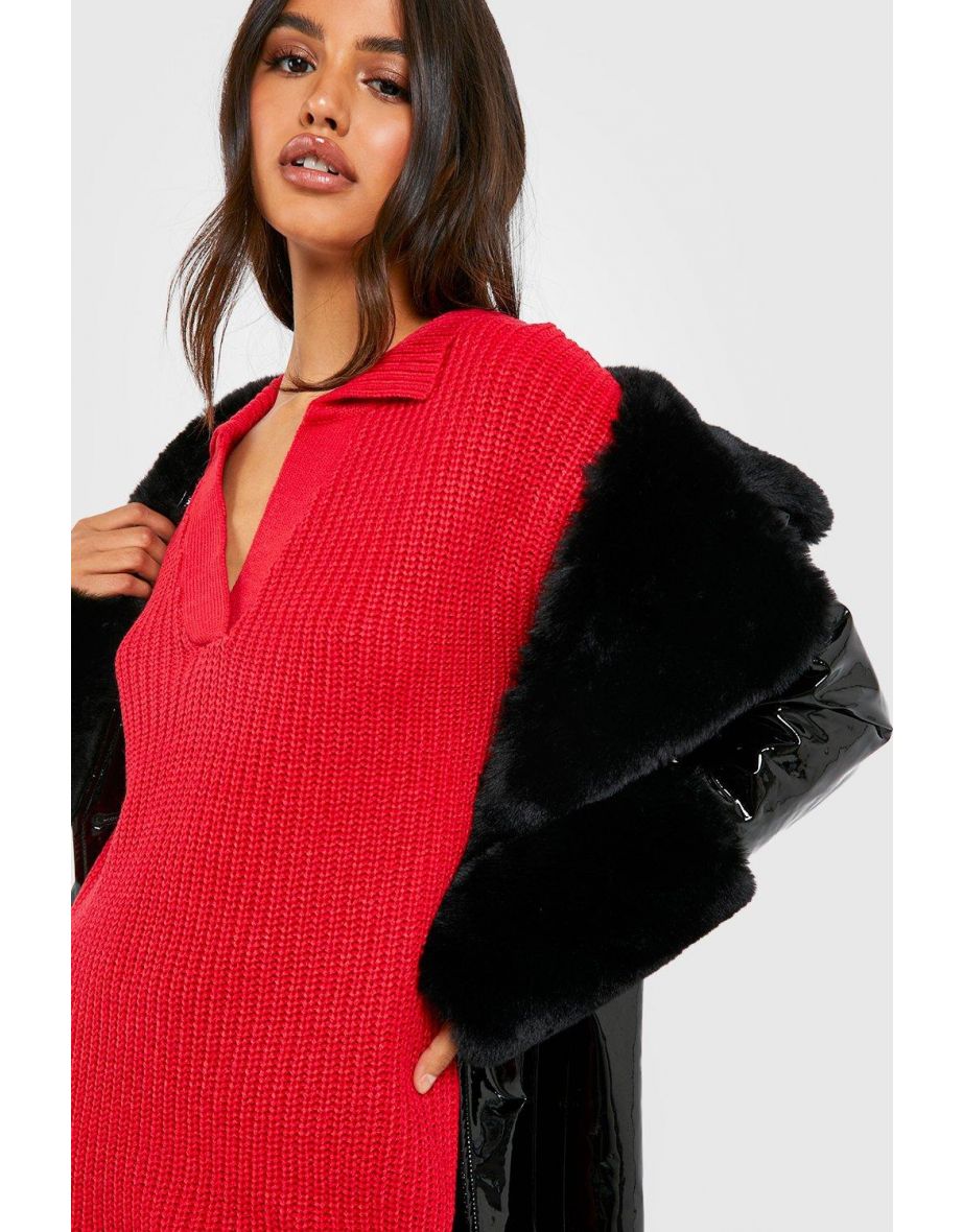 Red Column Midi Jumper Dress with Long Sleeve - 3