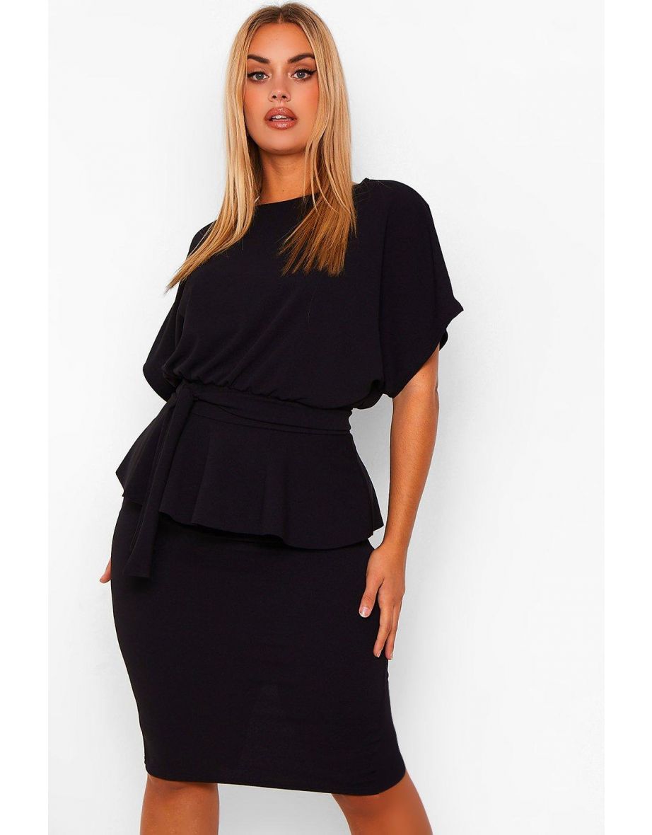 Plus Slash Neck Peplum Dress - black - 3