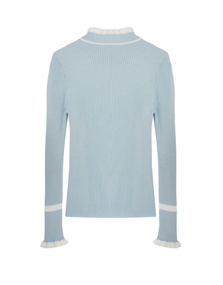 Light Blue Color Block Knitwear Sweater - 6