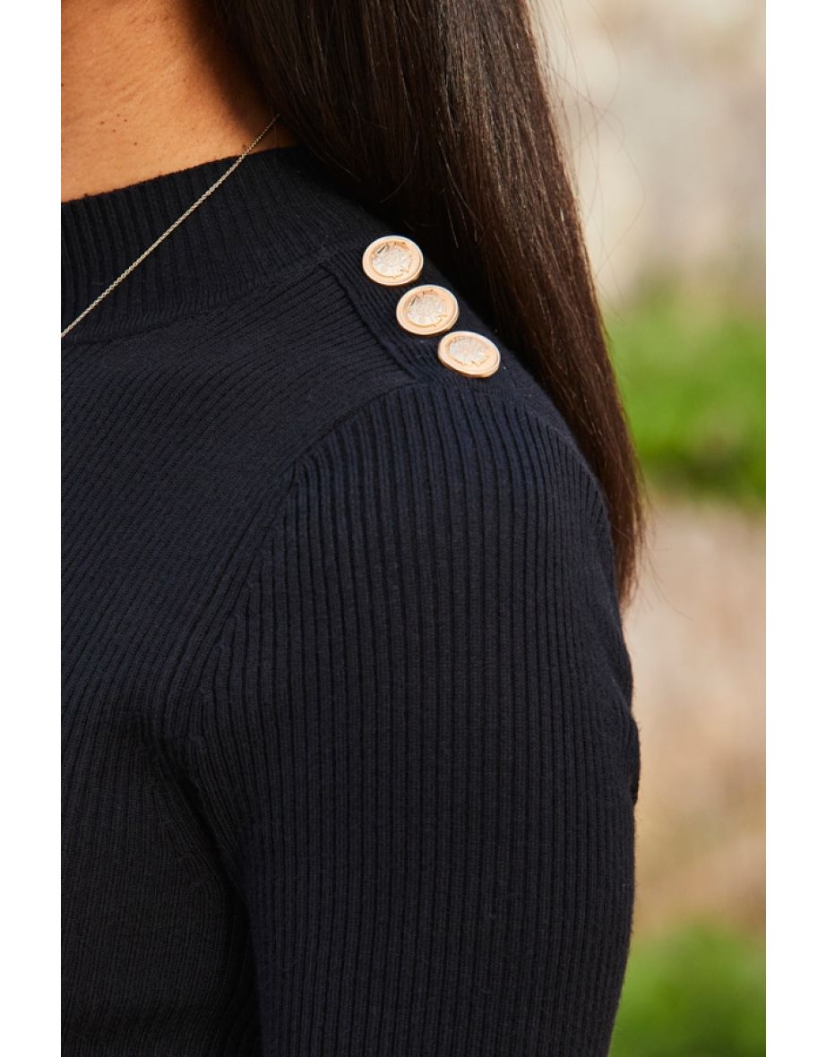 Black Button Detail Two Part Faux Leather Dress - 4