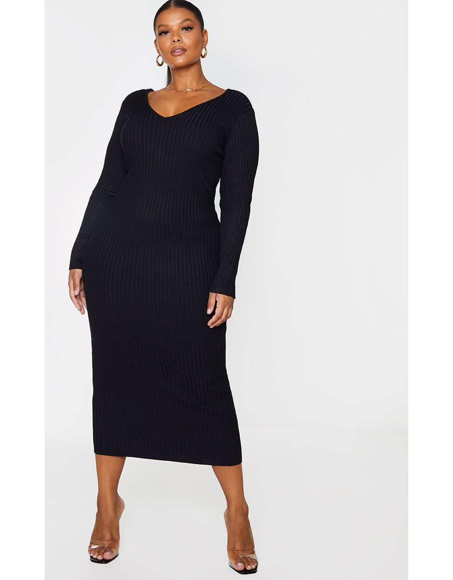 Off shoulder rib knitted midaxi dress sale