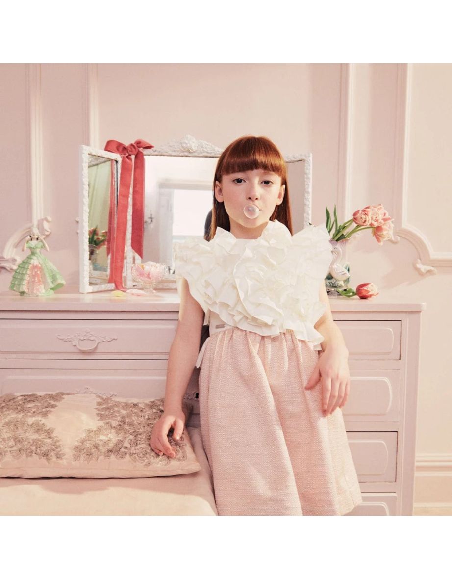 Girls Jabot Dress in Pink