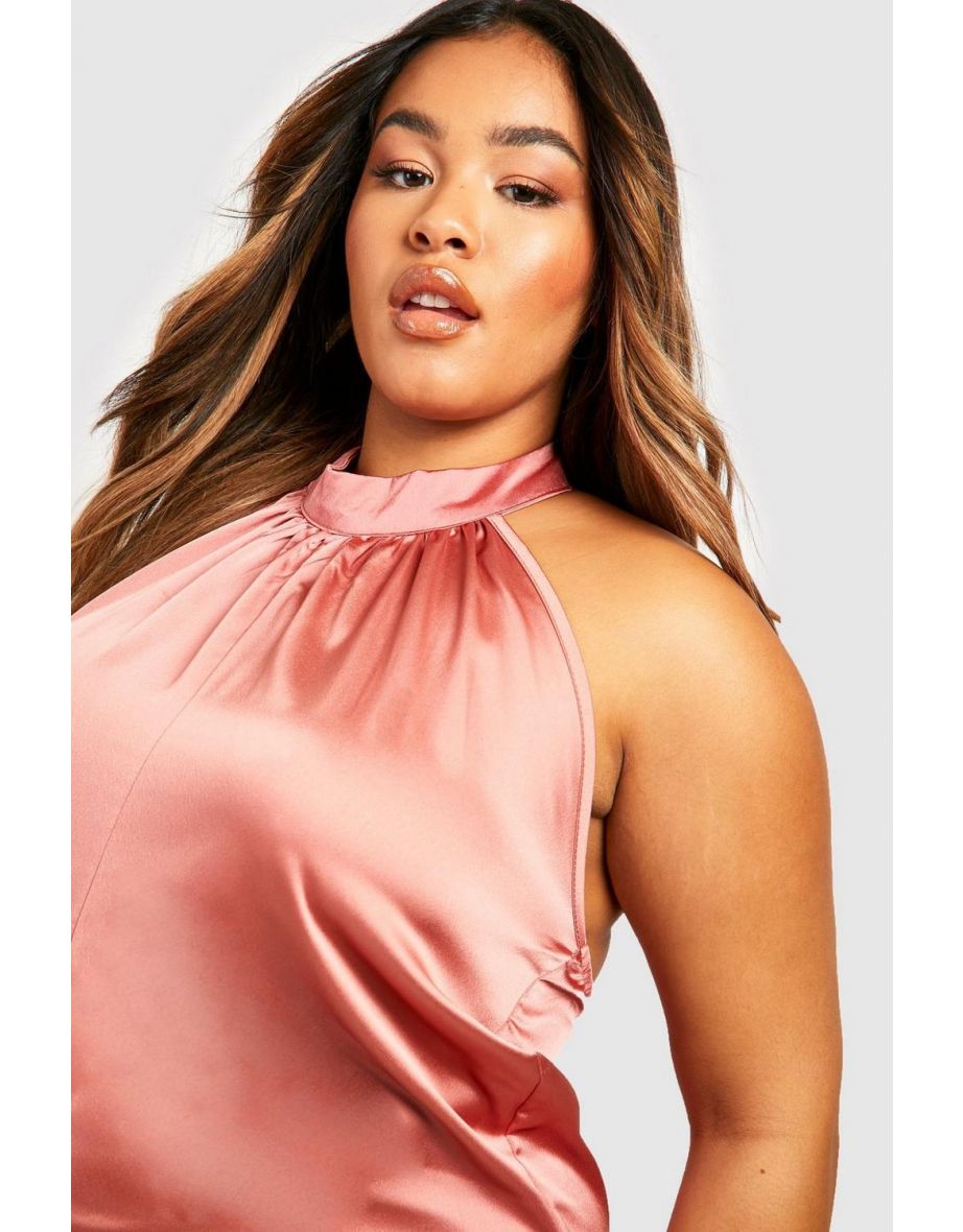Plus Satin Extreme Wide Leg Jumpsuit - rose - 3