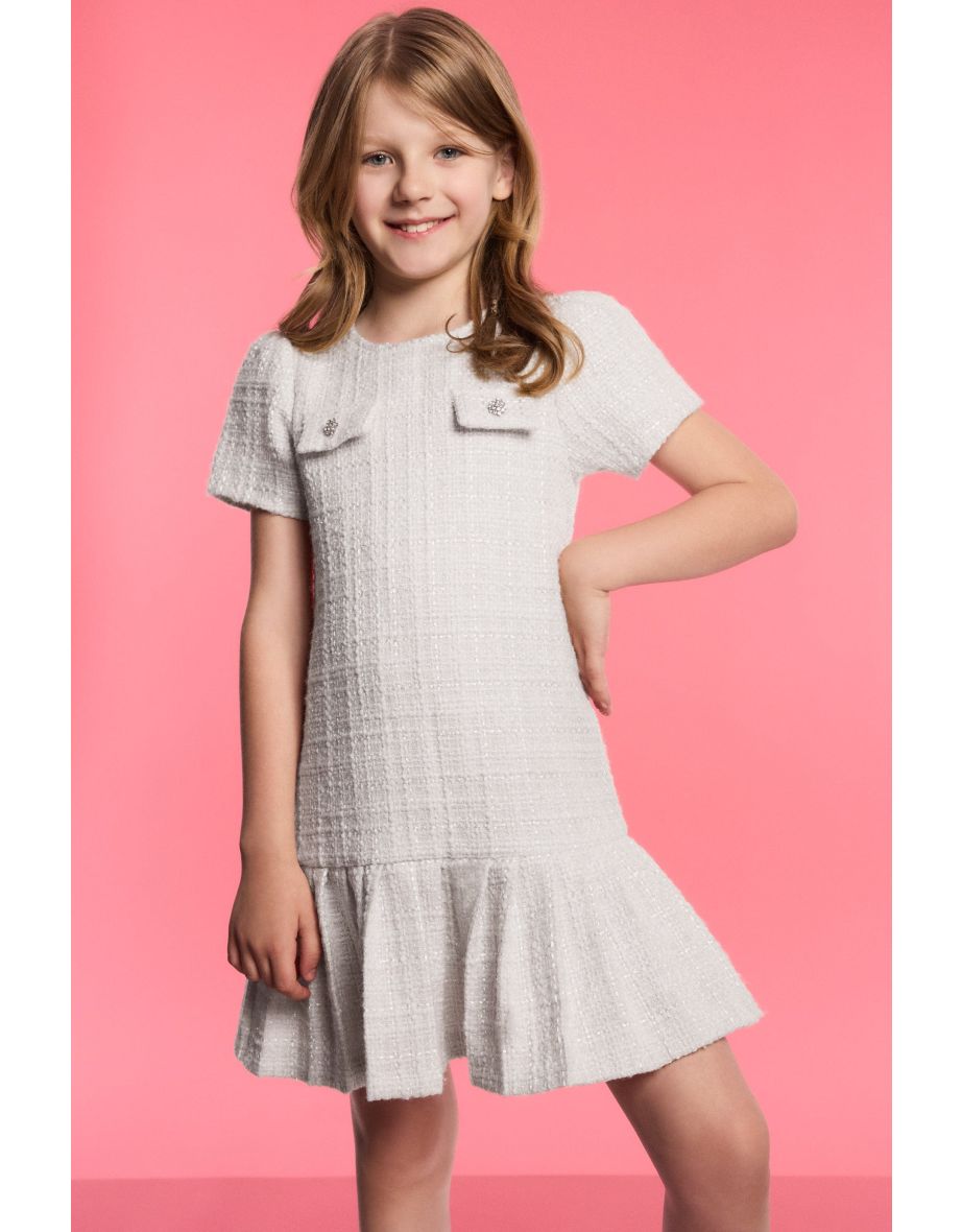 Girls Tweed Dress in Ivory