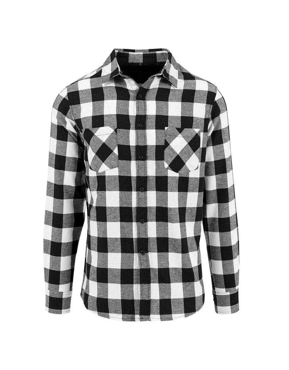 Shop Build Your Brand Mens Checked Flannel Shirt Black White Online in Bahrain VogaCloset