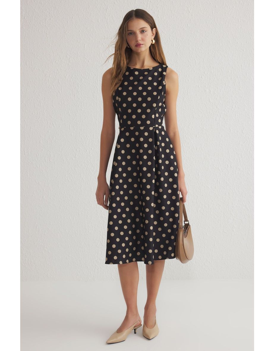 Black  Plain Midi Woven Dress